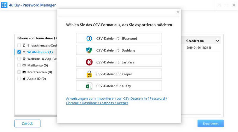 Passwort exportieren