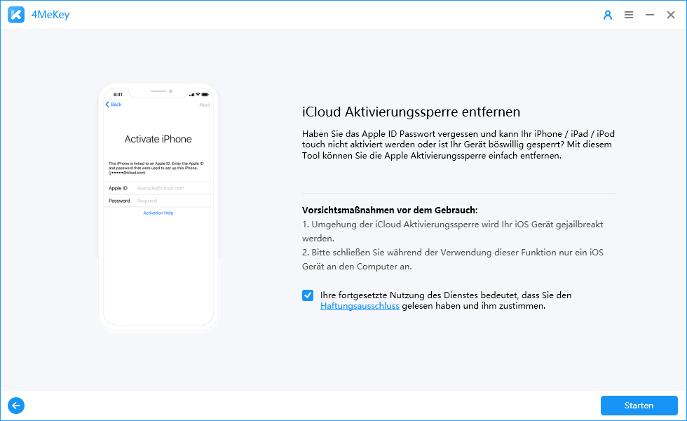 unlcok iCloud - 4MeKey interface
