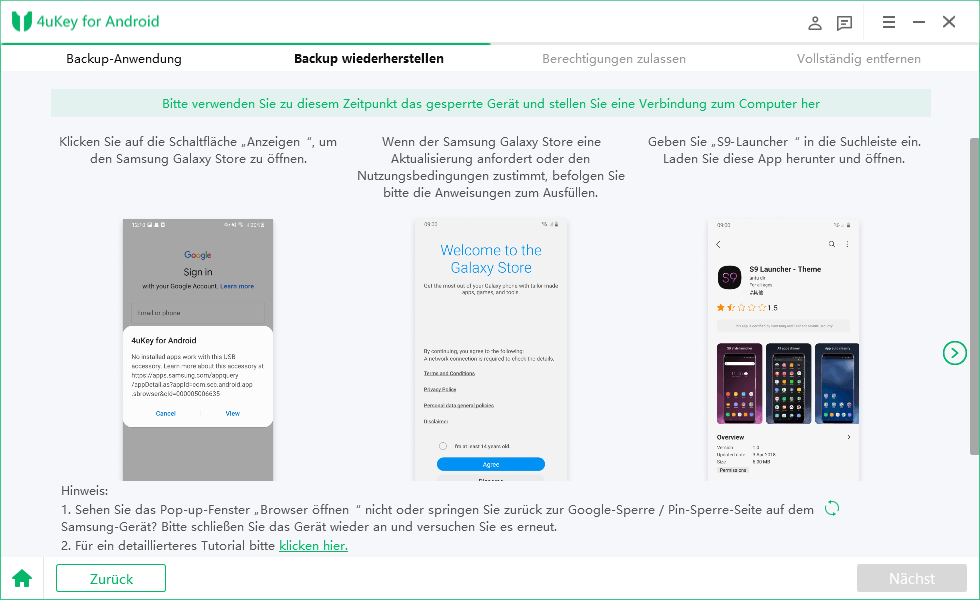 go to samsung galaxy store - set up tenorshare 4ukey for android