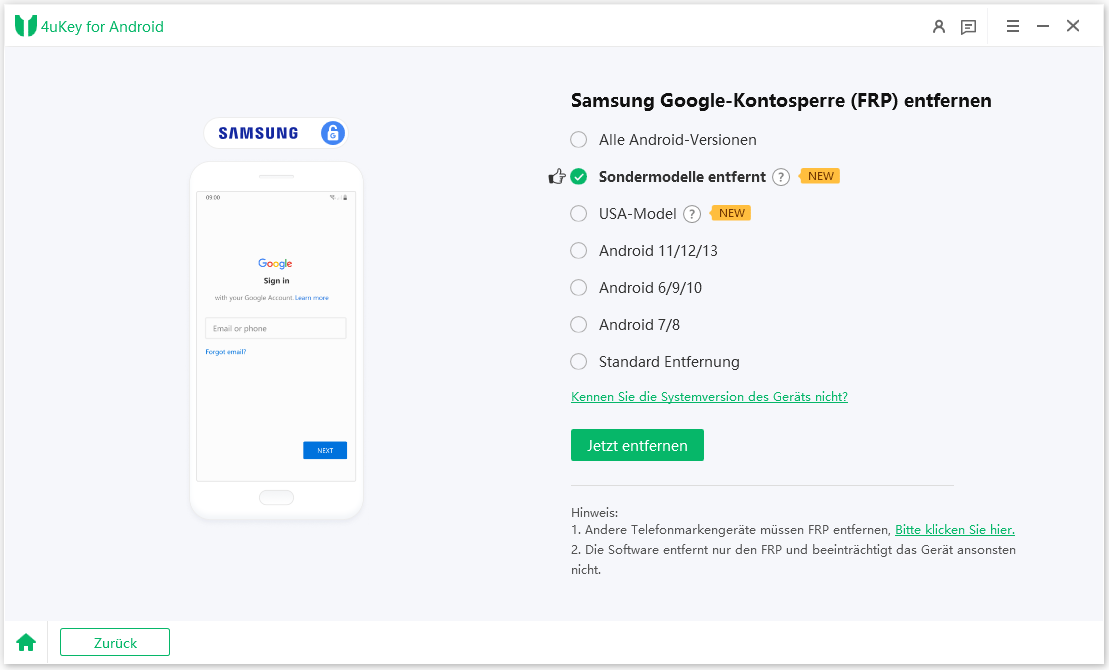 samsung geräte-os auswählen