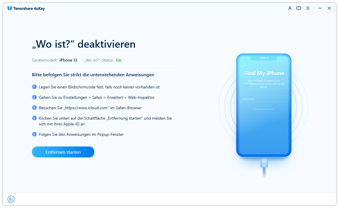 4uKey öffnen und Apple ID entfernen auswählen