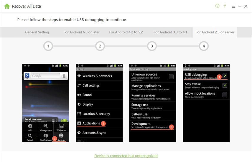 android 2.3 oder früher usb debugging