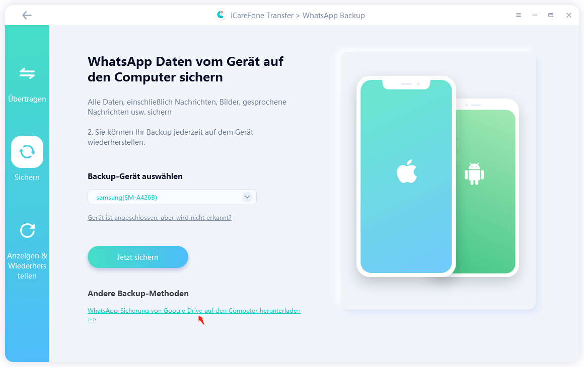 icarefone transfer guide - back up whatsapp interface