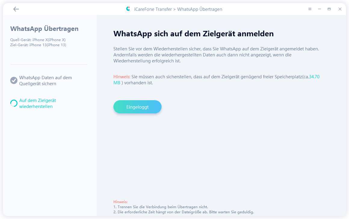 icarefone transfer guide - back up whatsapp interface