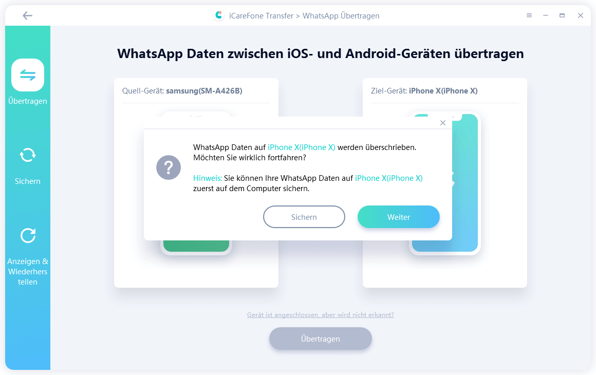 make sure logged in whatsapp with icarefone