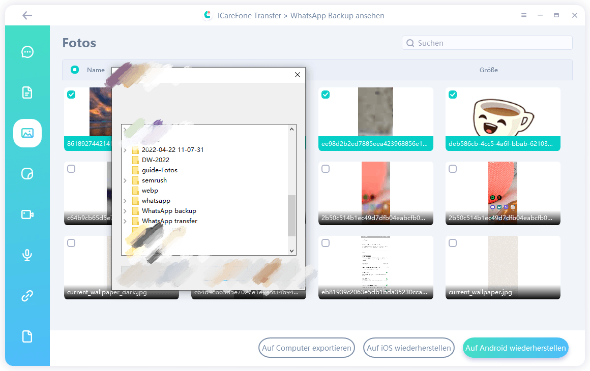 select folder icarefone for whatsapp transfer