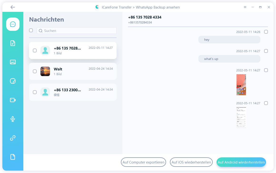 icarefone transfer guide - back up whatsapp interface