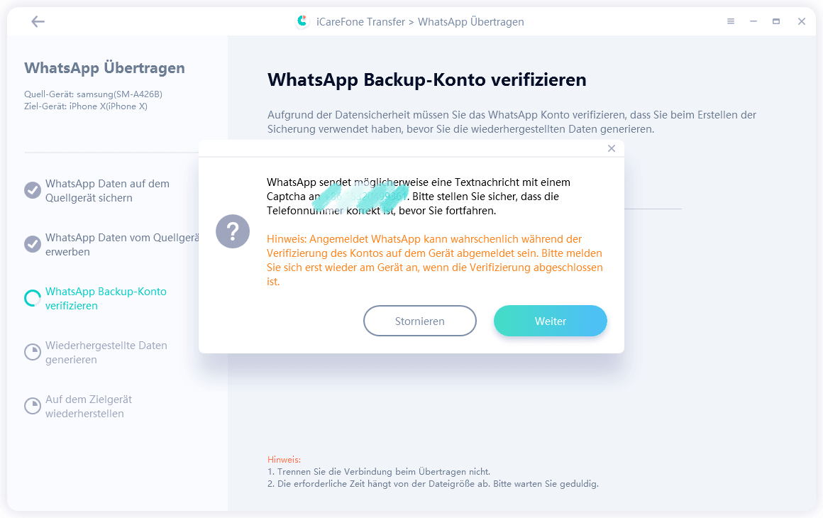 sure to continue verifying whatsapp account