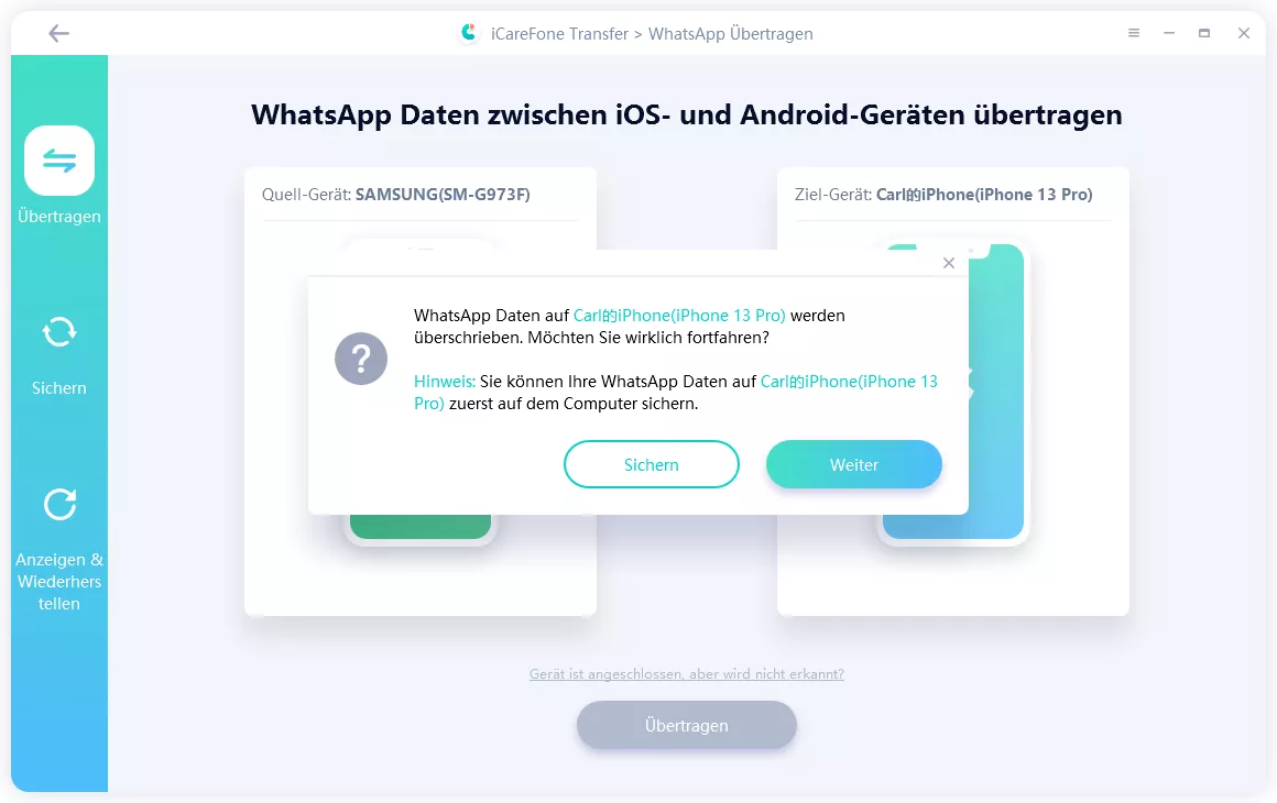 icarefone transfer guide - data overwritten