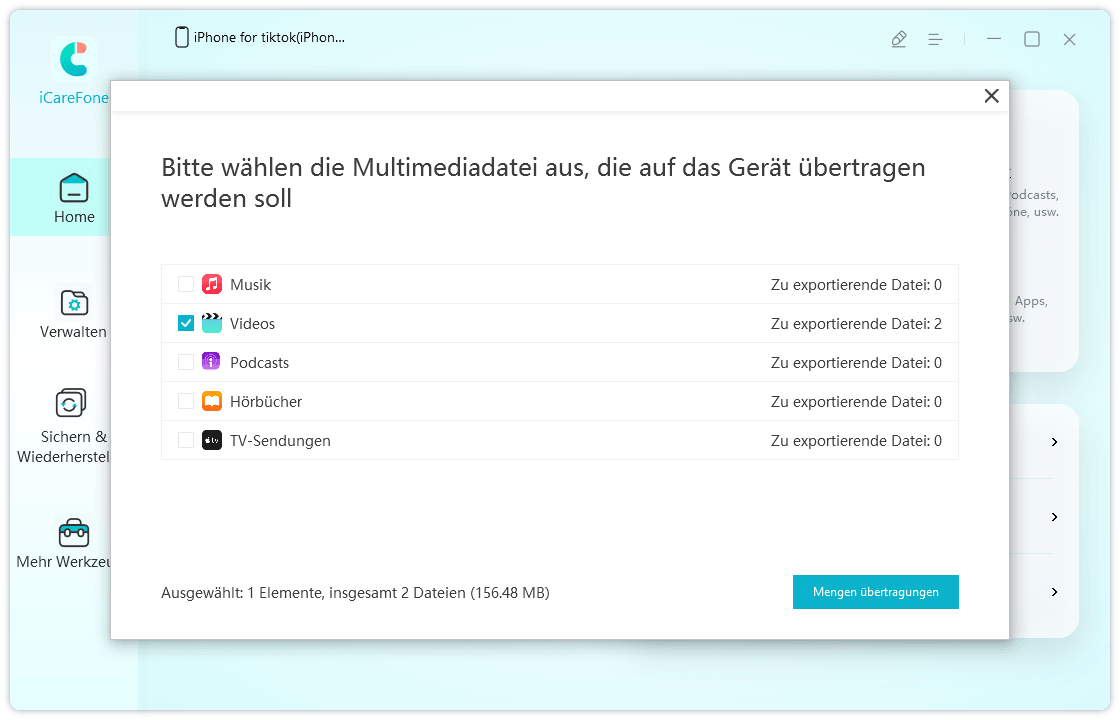 transfer device media files to itunes - icarefone guide