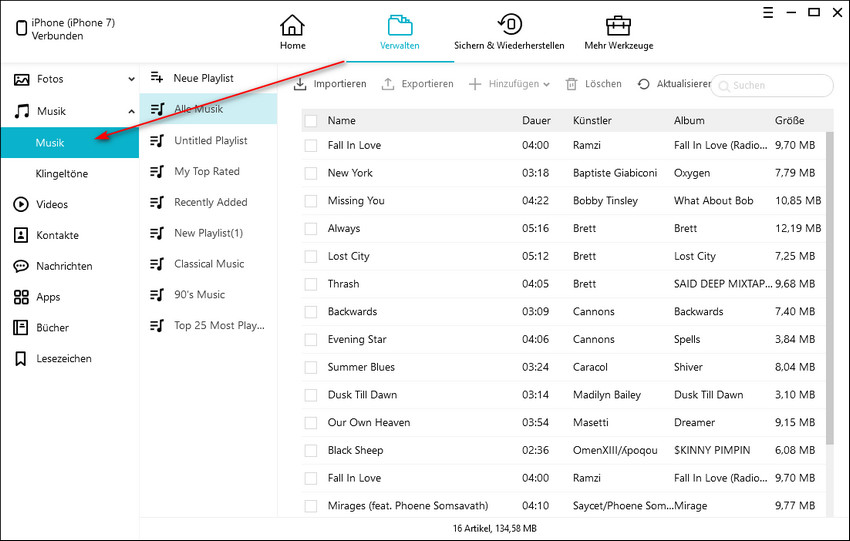 iPhone Musik verwalten