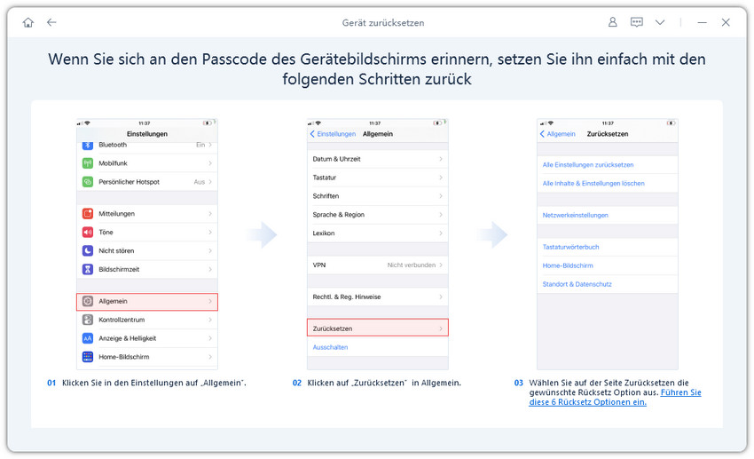 guideline für 6 zurücksetzen optionen