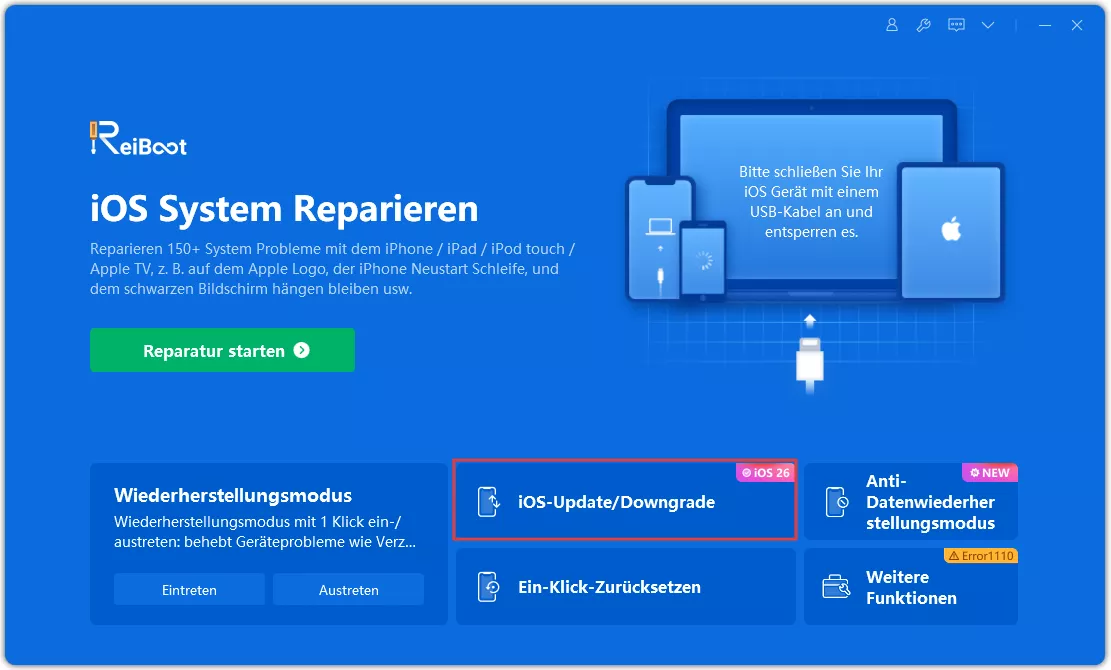 iOS 26 Beta Downgrade starten