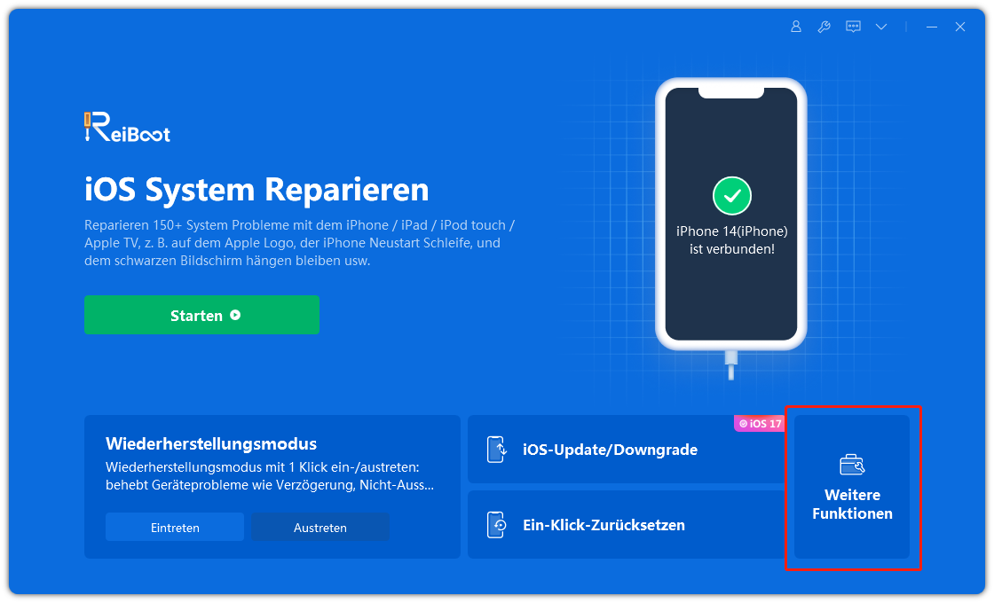 iphone froze duting ios 17 update - update ios 17 with reiboot