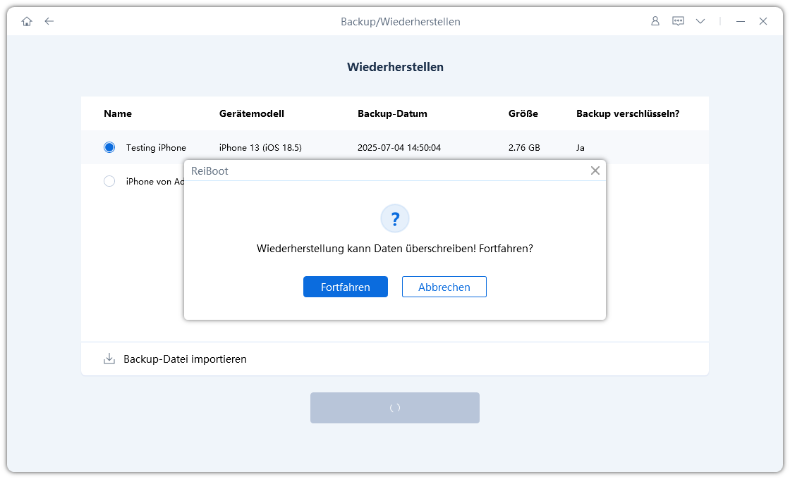 Datenüberschreibung auf dem Gerät