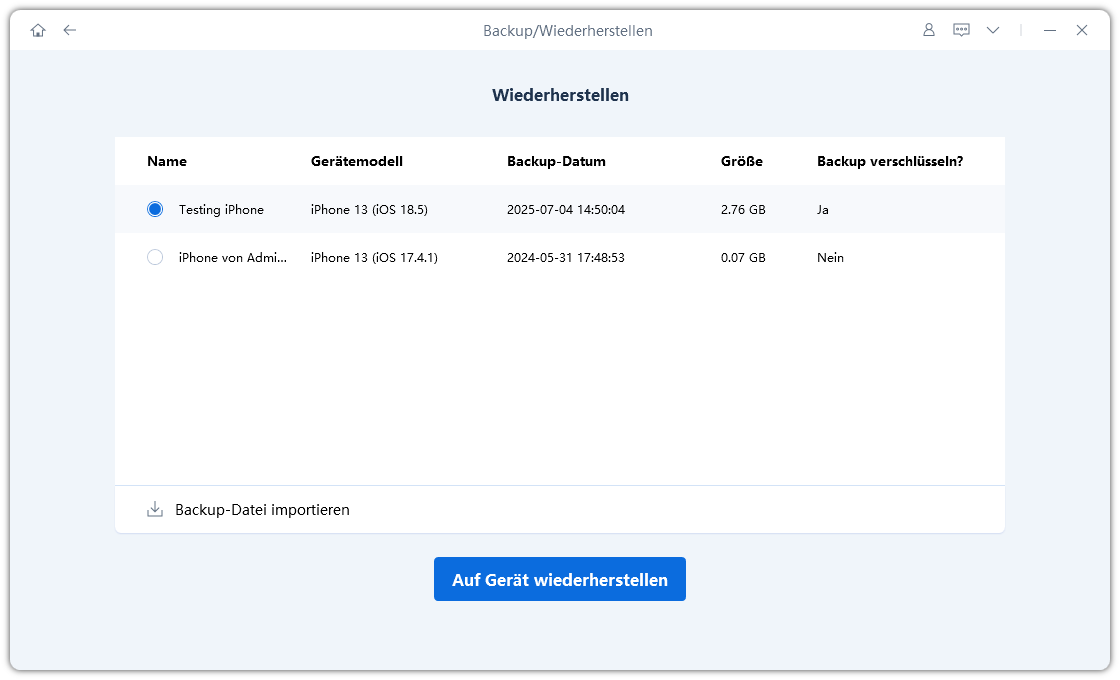Auf Gerät wiederherstellen