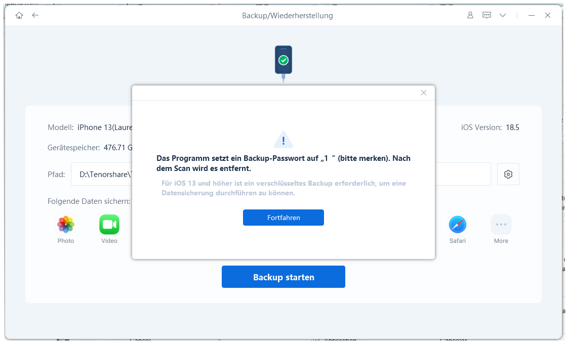 Backup-Passwort festlegen