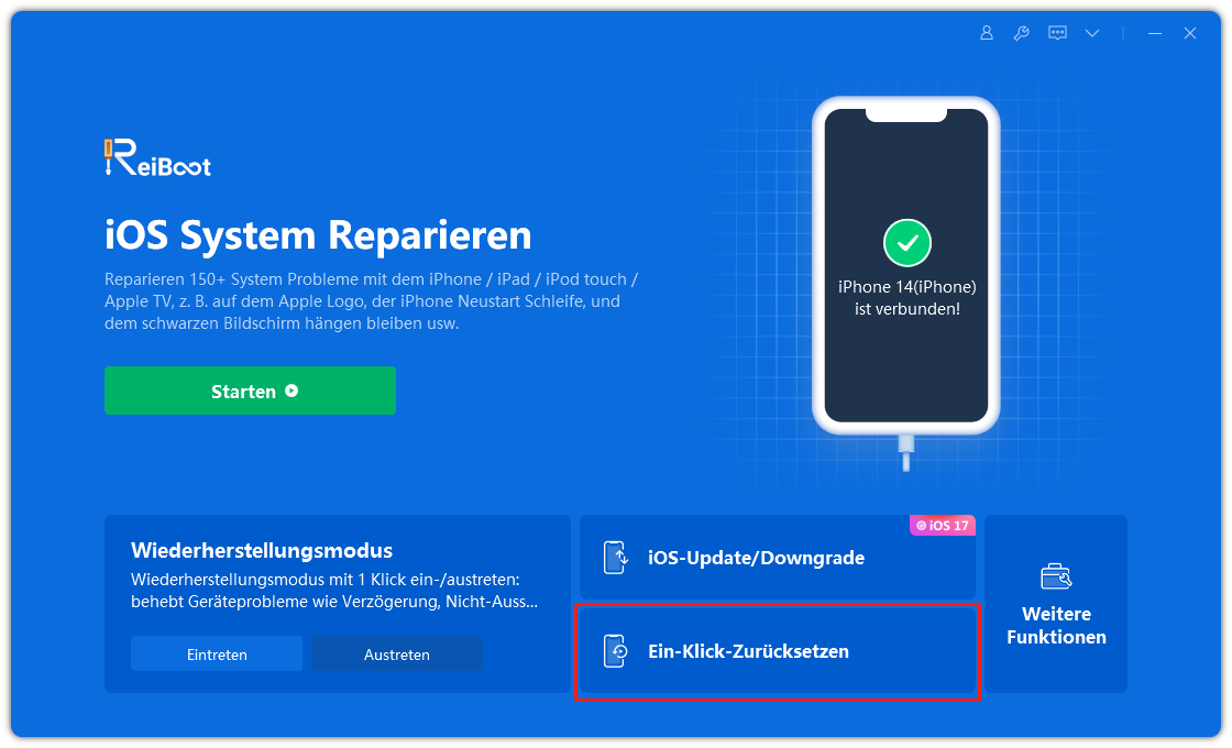 klicken auf gerät zurücksetzen in ReiBoot