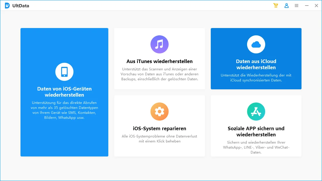 Klicken Sie auf Daten aus iCloud wiederherstellen