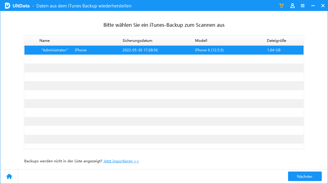 select deleted backup folder - UltData guide