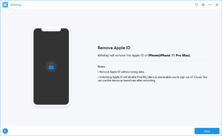 start to remove apple id - 4MeKey guide