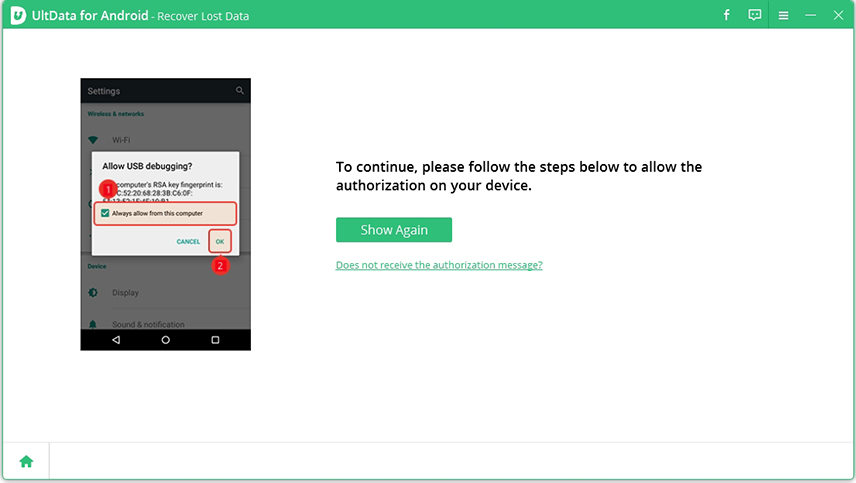 ultdata for android - um Autorisierung bitten