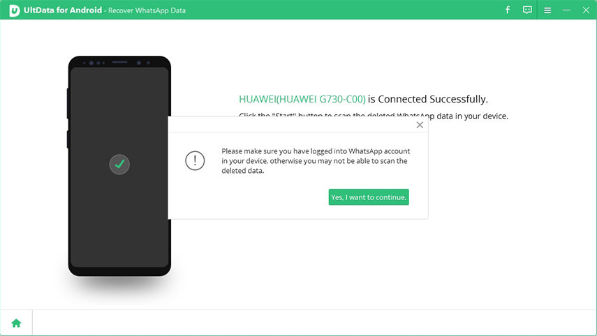 Ultdata for Android bittet um Bestätigung der Anmeldung