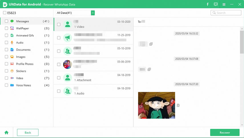 Vorschau und Wiederherstellung verlorener Whatsapp-Daten mit ultdata for android