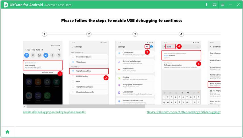Ultdata für Android erklärt, wie man USB-Debugging-Einstellungen aktiviert