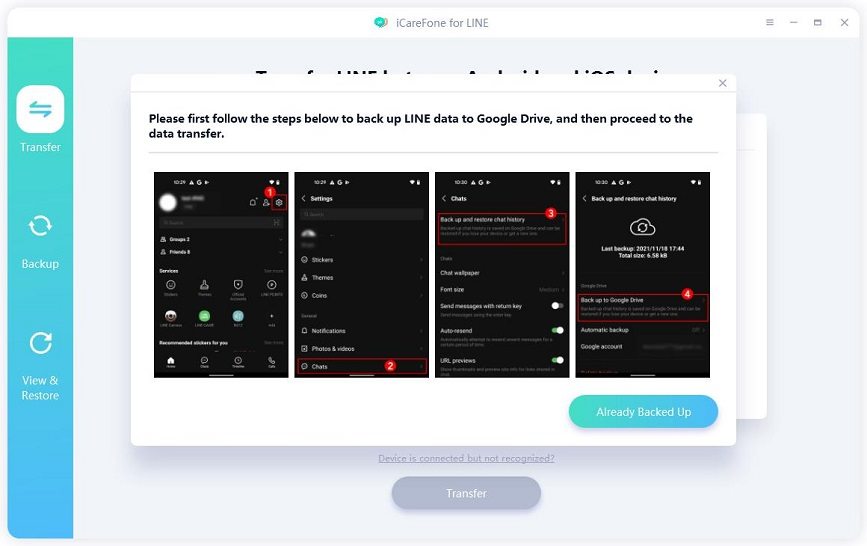 icarefone for line guide - backup line to google drive
