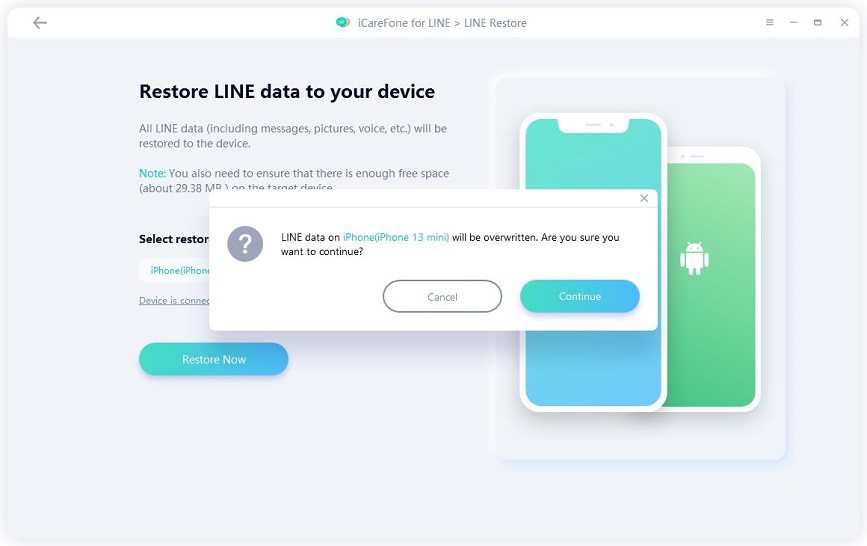 icarefone for line guide - connect restore devicve