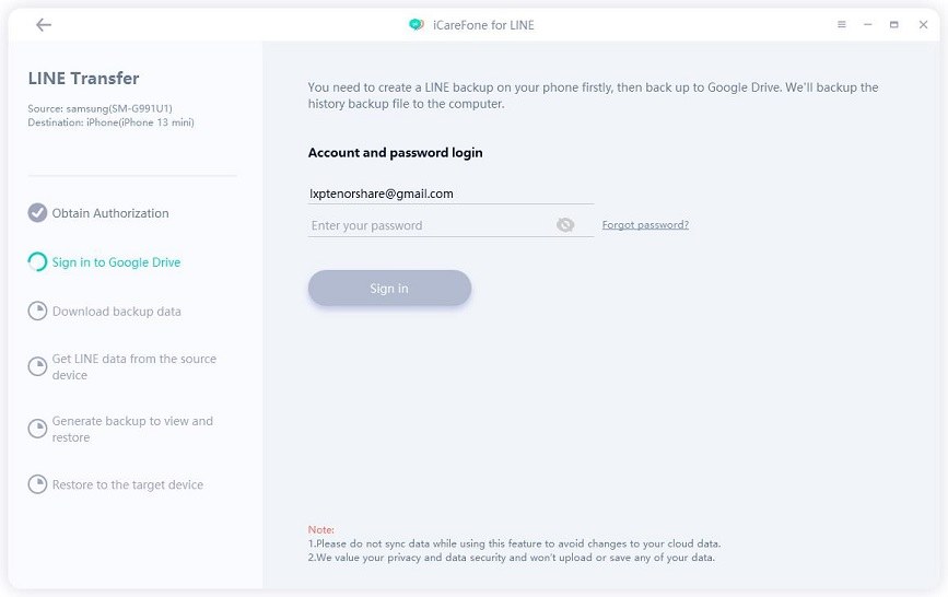 icarefone for line guide - sign into google drive