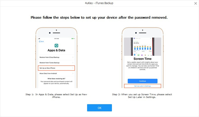 set up device - 4ukey itunes backup