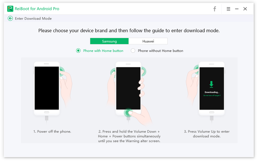 samsung enter download mode on tenorshare reiboot for android - guide