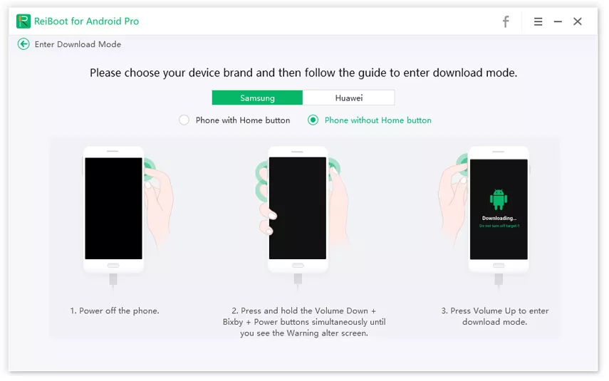 samsung enter download mode on tenorshare reiboot for android - guide 2