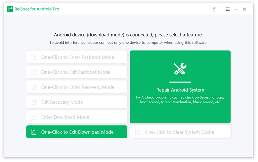 hit one-click to exit download mode on tenorshare reiboot for android - guide