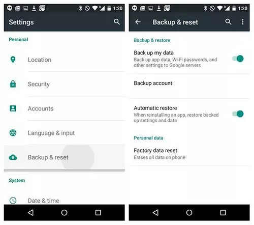 android factory reset