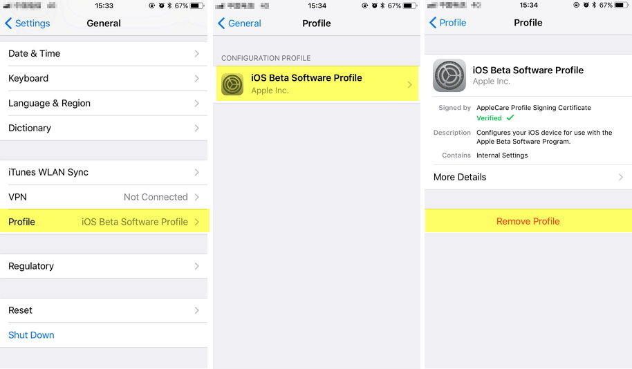 delete ios beta profile