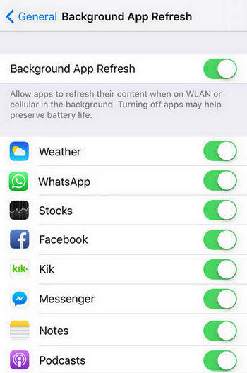 reset iphone battery health - disable background app refresh