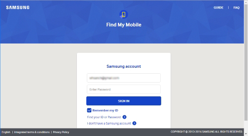 Login-Seite Mein Handy finden