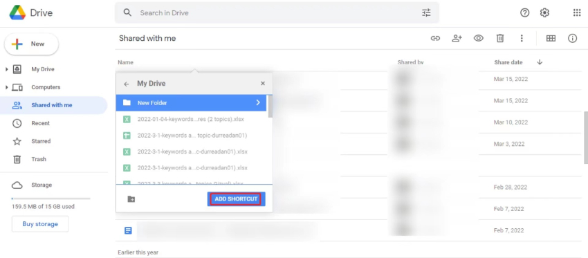 google drive shared with me add to my Drive