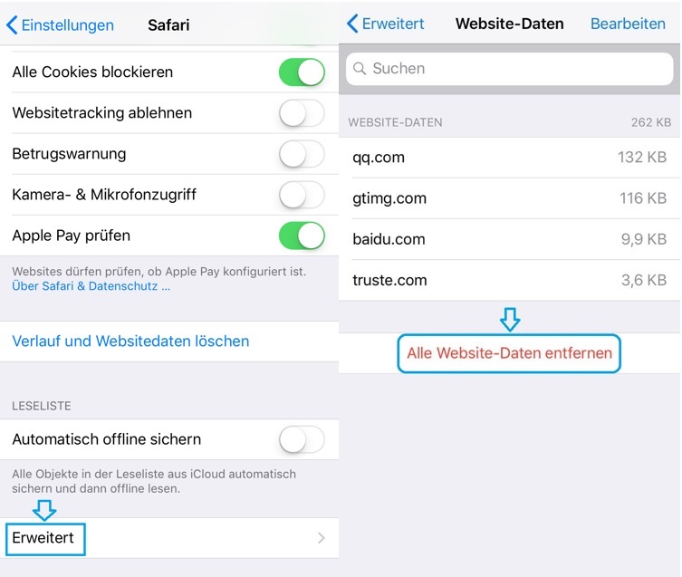safari cache loeschen