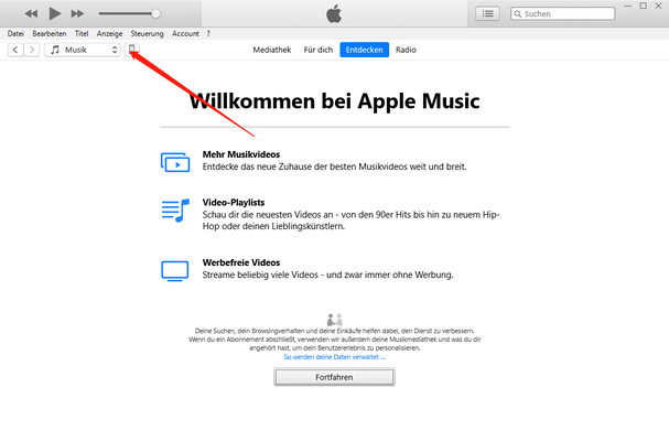 itunes gerät klicken