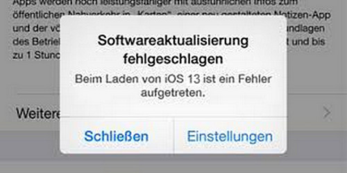 ios 13 update fehler