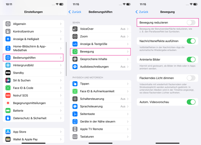  Bewegung reduzieren