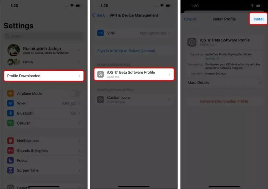 install iOS 17 Public Beta profile