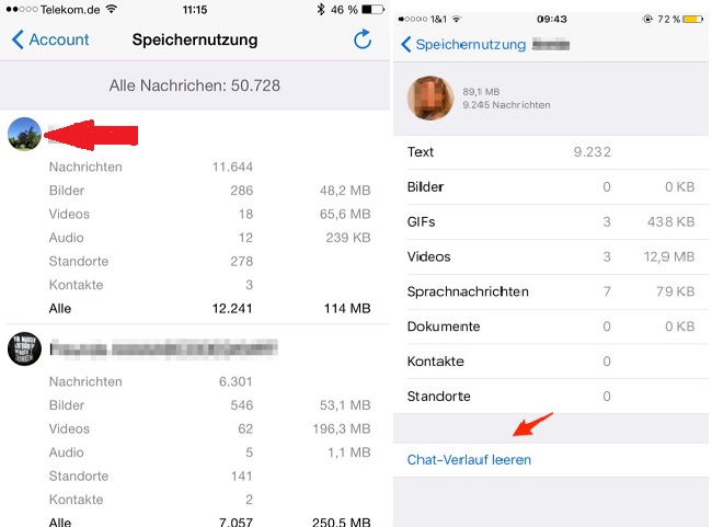 whatsapp speichernutzung