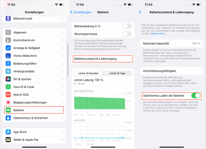 optimiertes laden der batterie