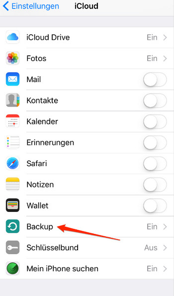 iphone icloud backup tippen