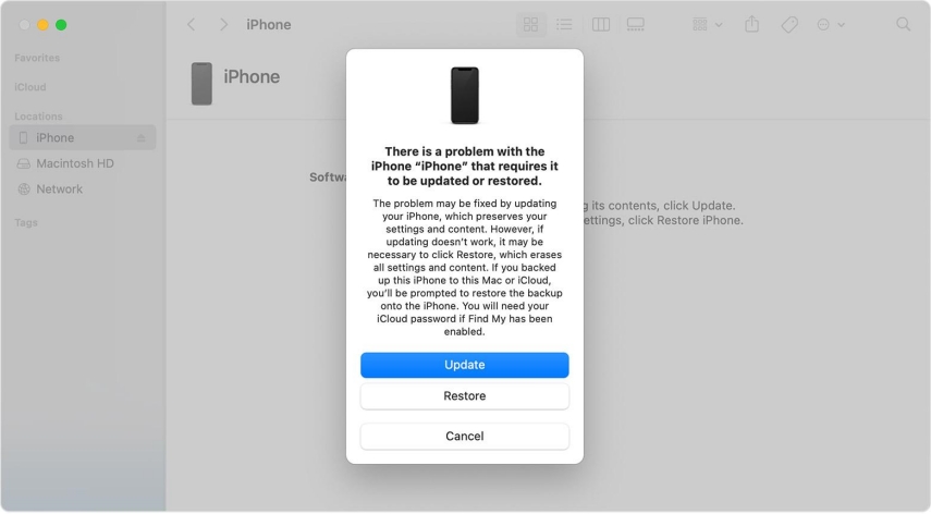 update or restore iphone on itunes